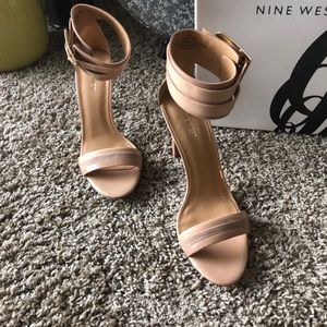 Tan Nine West 4”heel with double ankle wrap size 8